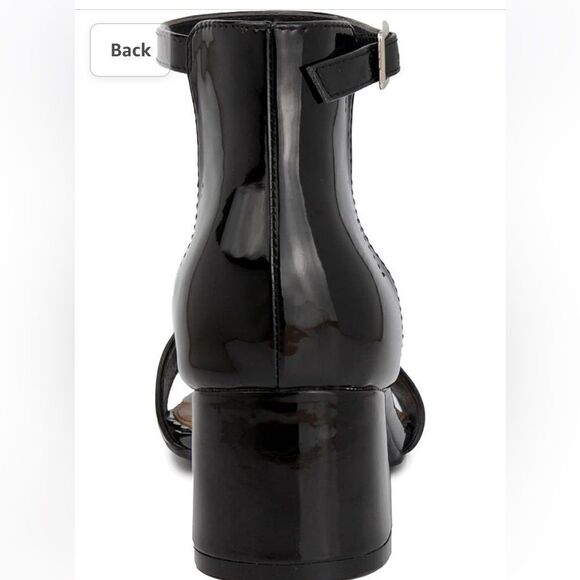 LONDON FOG Nikki Low Block Heel Shoe Ankle Strap Open Toe Shiny Pump Sandal - Picture 10 of 13